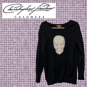 Black 100% Cashmere Sweater with Skull